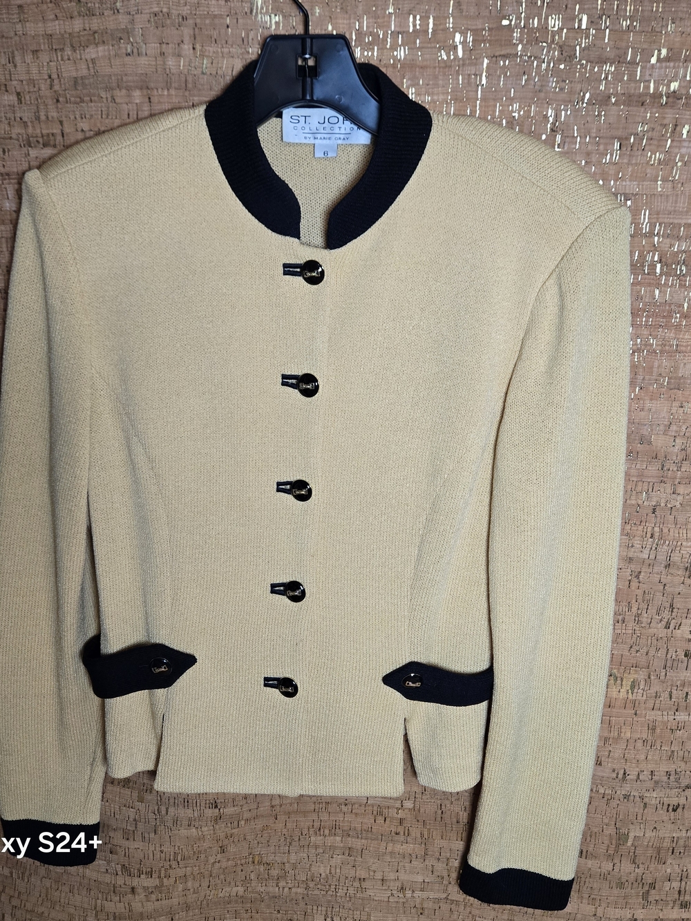 Vintage St. John Collection Cream Knit Blazer with Black Trim Accents
